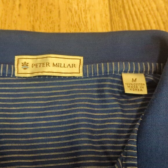 Peter Millar Mens Medium Blue Striped Performance Polo Shirt - Picture 3 of 7